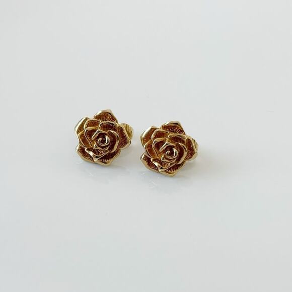 Vintage Avon Sculptured Rose Clip On Earrings Gold 1980s Gold NEW IN BOX - Picture 4 of 12